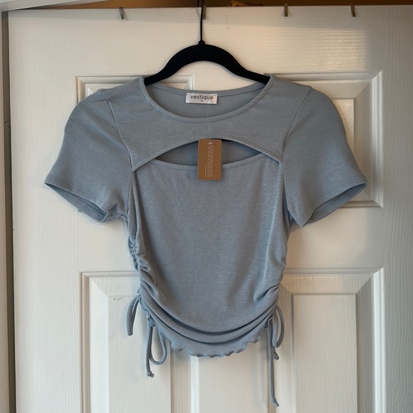 Vestique  out of the blue short sleeve drawstring top cut out detail small NWT - Picture 1 of 4